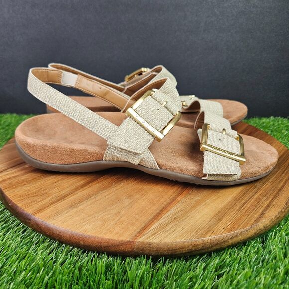 Vionic Reese Sandals Women's Size 9 Wide Oatmeal Gold Sling Back Comfort Strappy - Picture 1 of 11